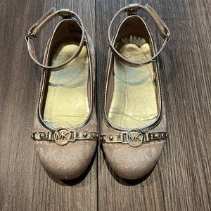 EUC Michael Michael Kors Girls Jinny logo ballet flats ankle straps Girls 11